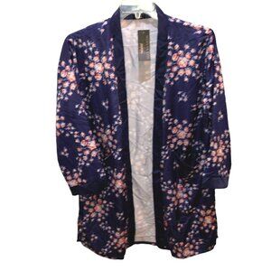 New Morgan Lane x Fab Fit Fun Womens S/M Blue Floral Satin 3/4 Sleeve Open Robe